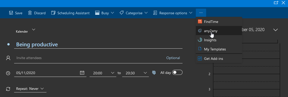 OWA 3dot add-in menu